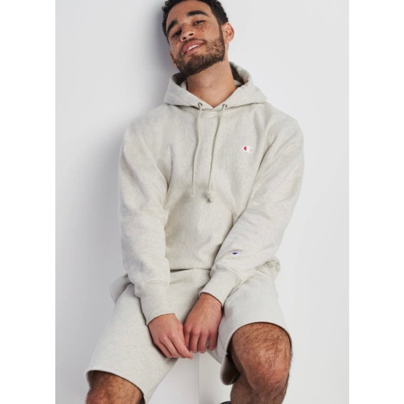 Champion Reverse Weave Hoodie Sweatshirt Oatmeal Heather Cream Gray Medium NEW - Picture 1 of 4
